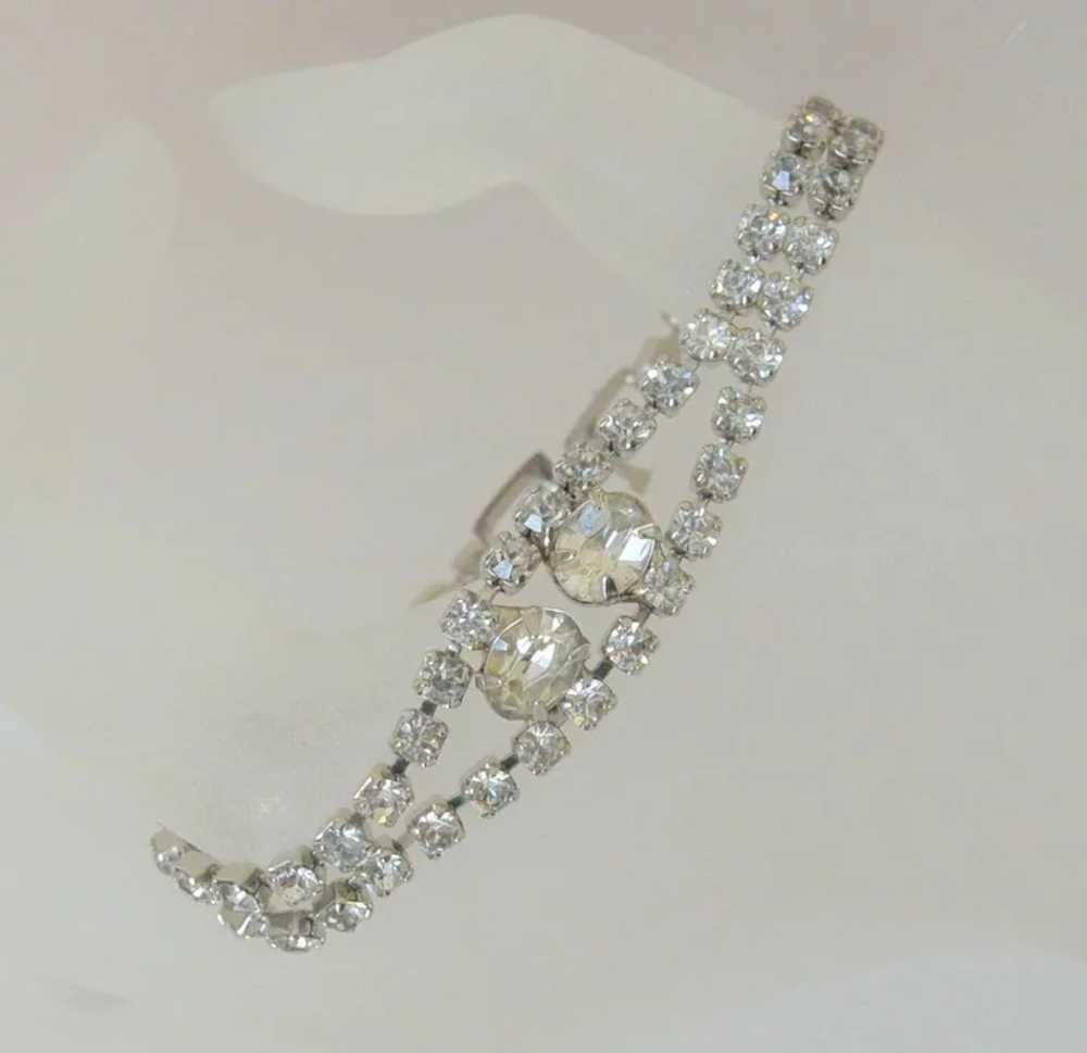 Vintage Clear Rhinestones Double Stranded Bracelet - image 4