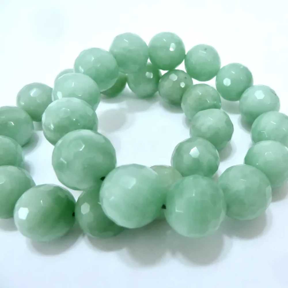Pair 2 Large Faceted Green Glass Bead Stretch Bra… - image 3