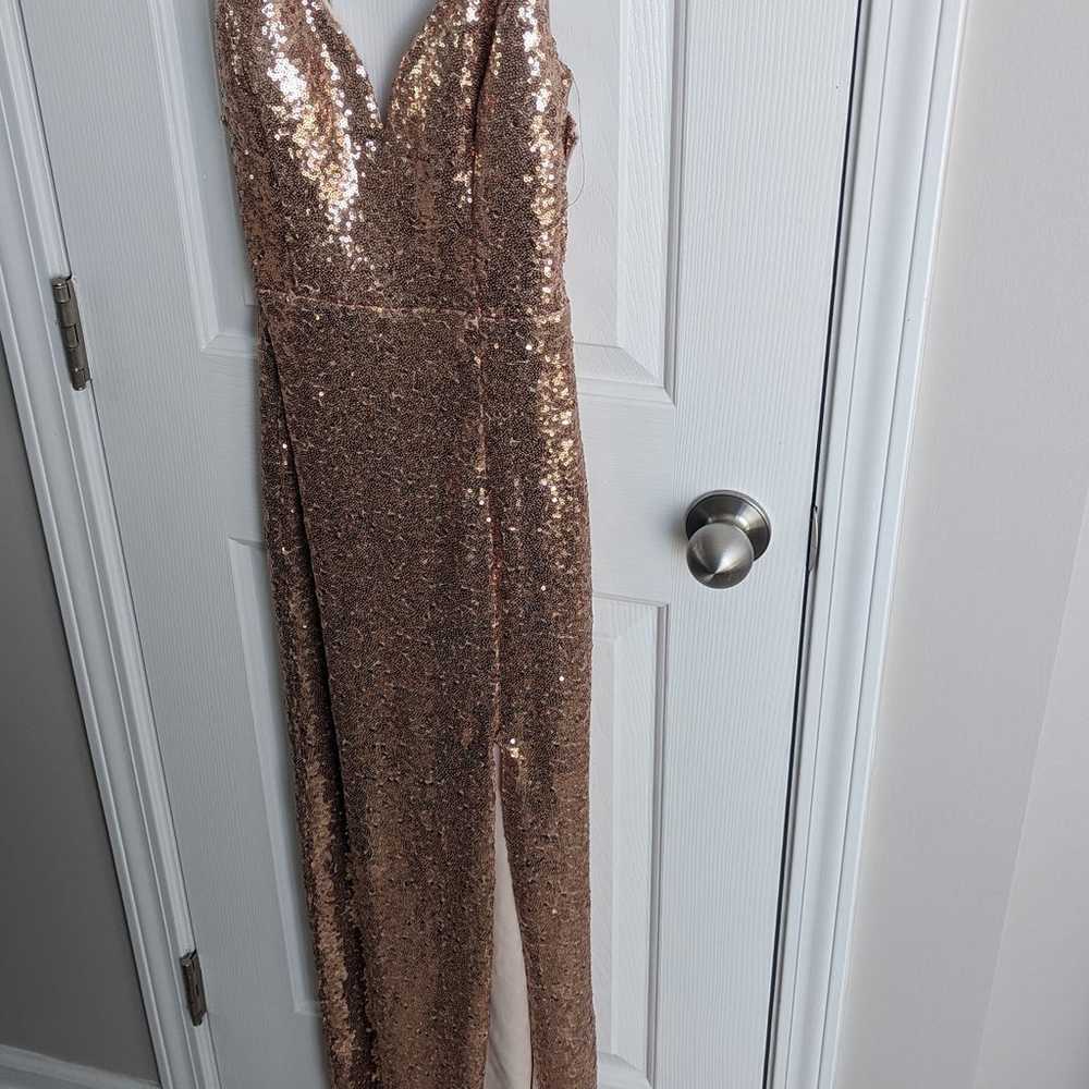 Rose gold sequin split thigh maxi prom formal fit… - image 1