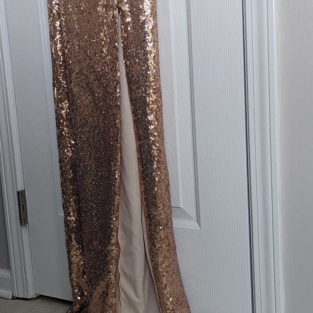 Rose gold sequin split thigh maxi prom formal fit… - image 3