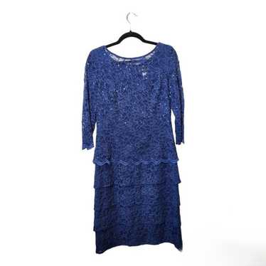 Alex Evenings Blue Lace and Sequins Dress Size 12 - image 1