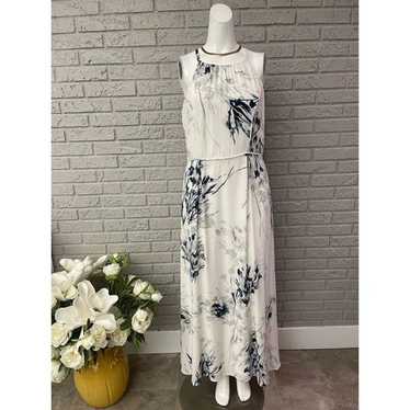 Donna Karan White Halter Floral Maxi Dress Size 8 - image 1