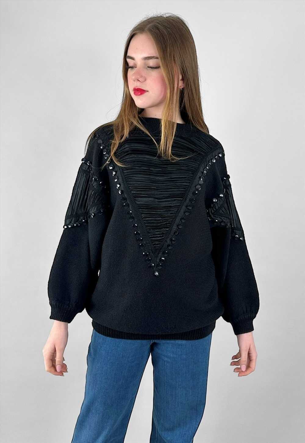 Bonnie & Bill 80's Black Beaded Batwing Ruched Ju… - image 1