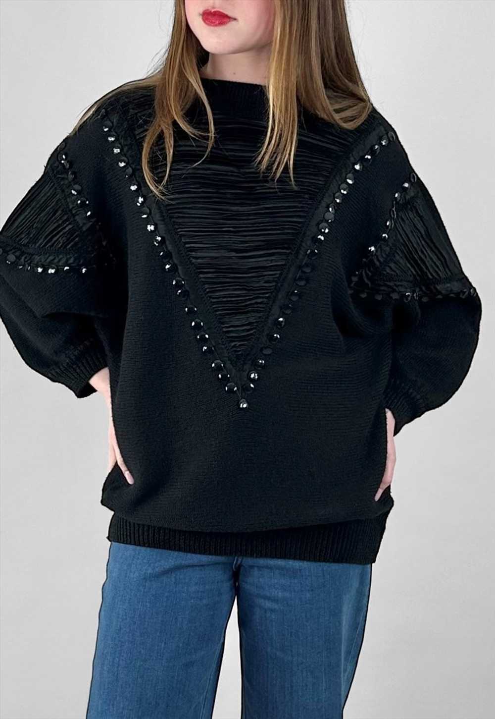Bonnie & Bill 80's Black Beaded Batwing Ruched Ju… - image 2
