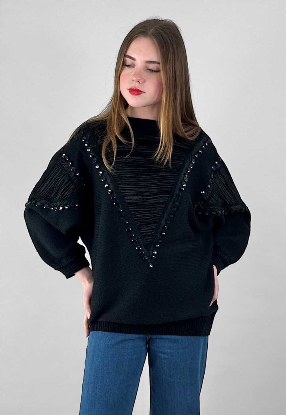 Bonnie & Bill 80's Black Beaded Batwing Ruched Ju… - image 3