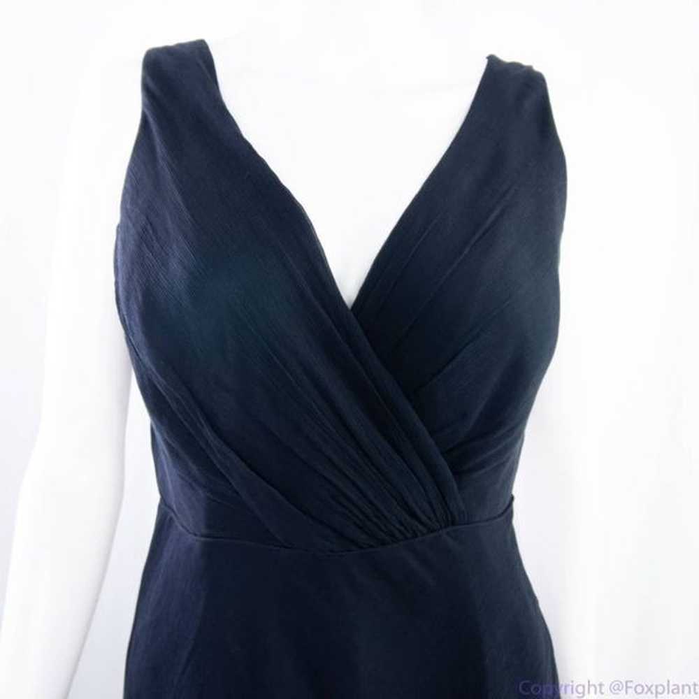 Jcrew 100% silk asymmetric hem V neck navy blue d… - image 3