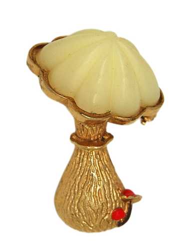 KJL Cream Lucite Mushroom Vintage Figural Pin Broo