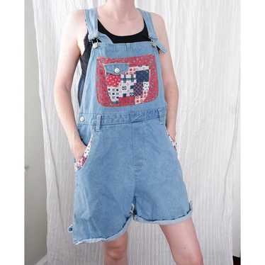 Red Rover 90s cotton denim patchwork overalls (L)… - image 1