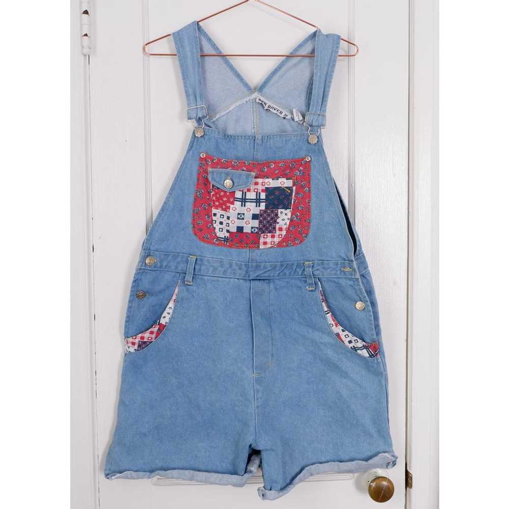 Red Rover 90s cotton denim patchwork overalls (L)… - image 2