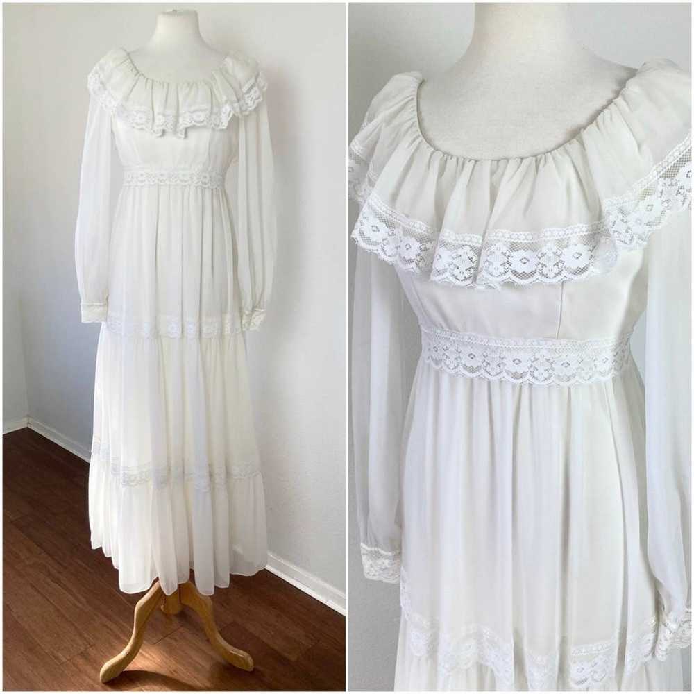 Vintage 70s Wedding Dress Gown Maxi // Size XS - image 1