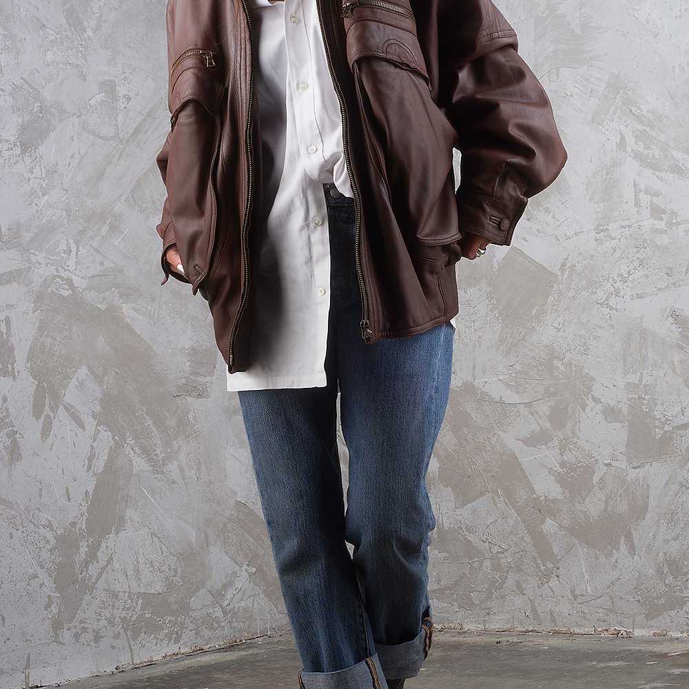 GIANNI VERSACE 1990s Menswear Brown Leather Shear… - image 9