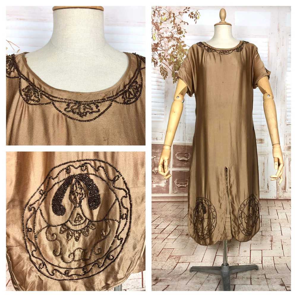 Exquisite Original 1920s Antique Copper Silk Sati… - image 1