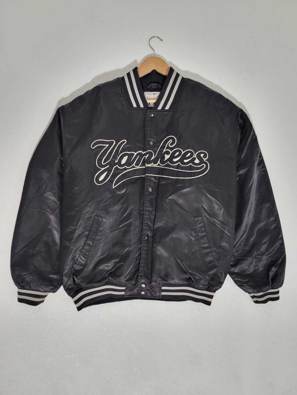 Vintage 1990s New York Yankees Black Satin Jacket… - image 1