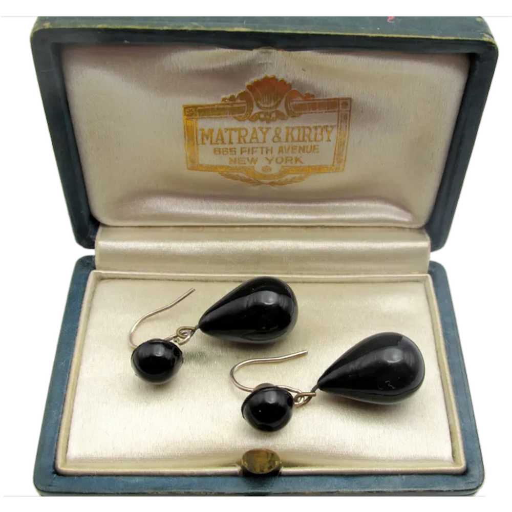 Victorian Black French Jet Drop Pierced Earrings - image 1