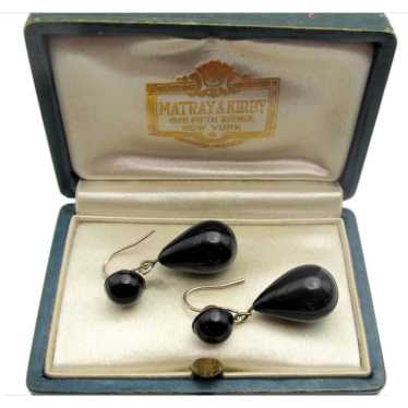 Victorian Black French Jet Drop Pierced Earrings - image 1