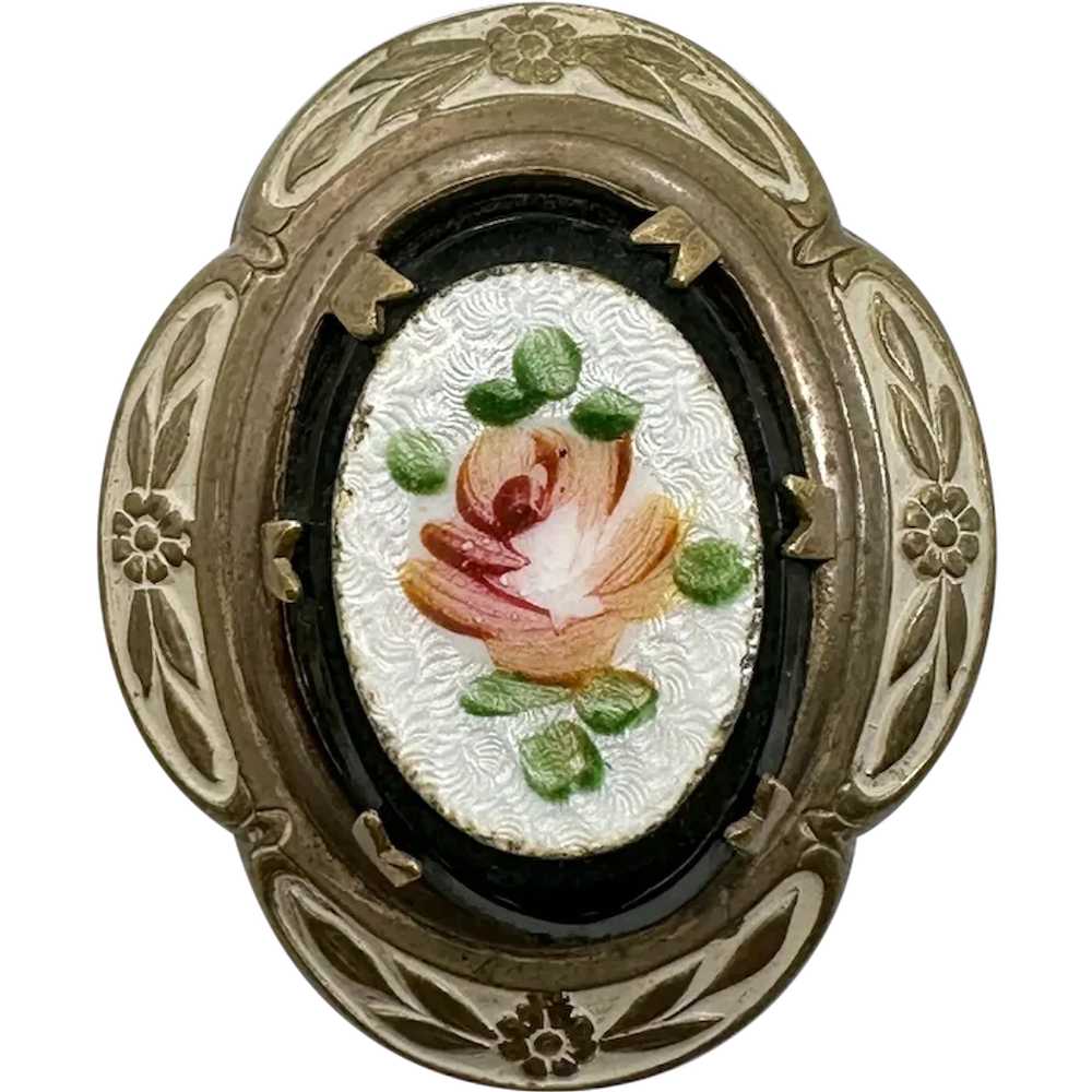 Rose Brooch, Guilloche, Enamel, Vintage Pin, Pink… - image 1