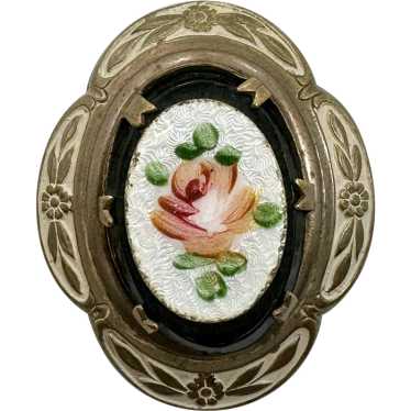 Rose Brooch, Guilloche, Enamel, Vintage Pin, Pink… - image 1