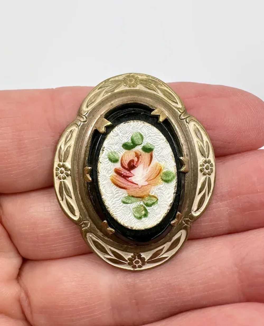 Rose Brooch, Guilloche, Enamel, Vintage Pin, Pink… - image 2