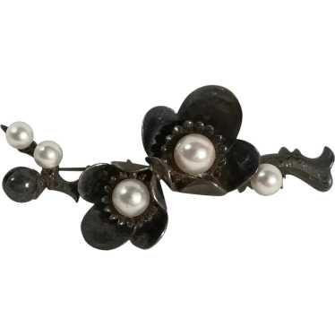 Sterling silver cultured pearls  flower blossoms … - image 1