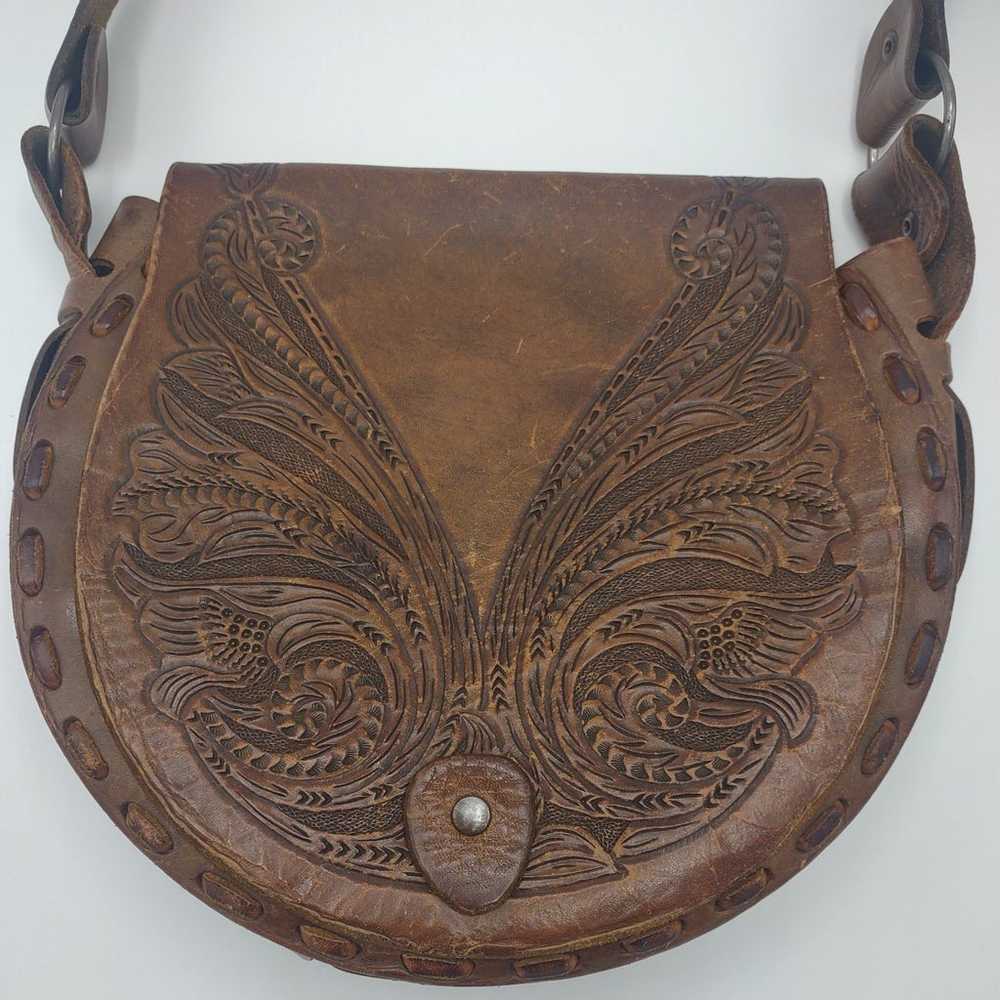 1960s-70s Leather Purse Floral Embossing - image 2