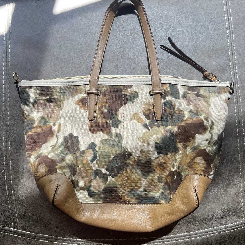 flower pattern canvas and leather Coach tote - image 1