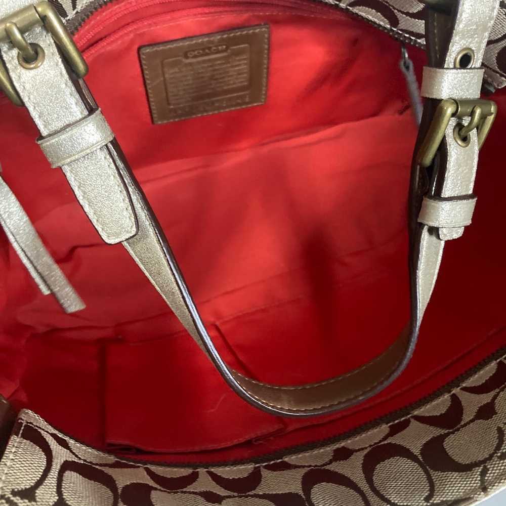 Like new pewter tan coach satchel purse - image 4