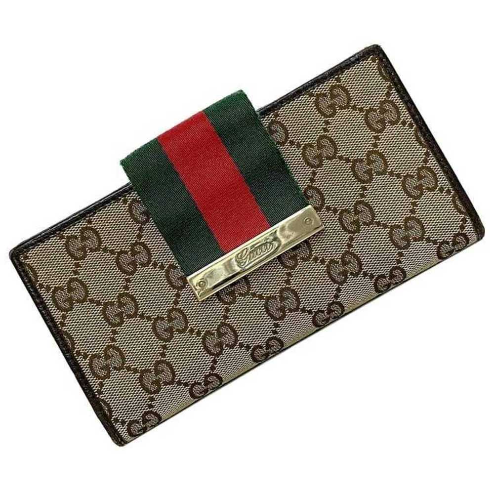 Gucci GUCCI Bifold Long Wallet Beige Brown Webbin… - image 1