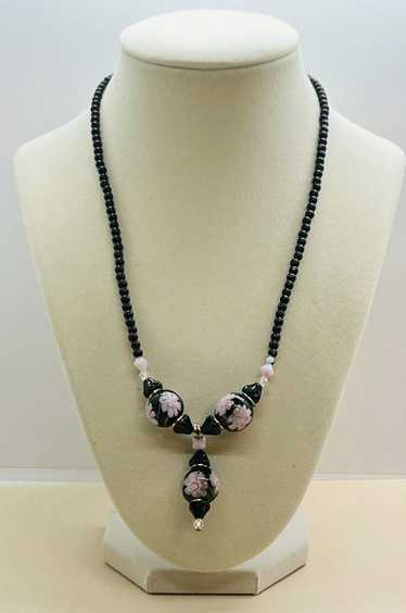 Other Vintage black bead pink roses necklace 1990’