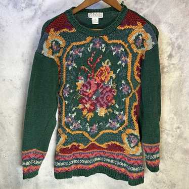 Vintage Vintage NELL Flowers Knit Sweater Multico… - image 1