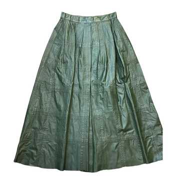 Vintage Patchwork Green leather skirt vintage ful… - image 1
