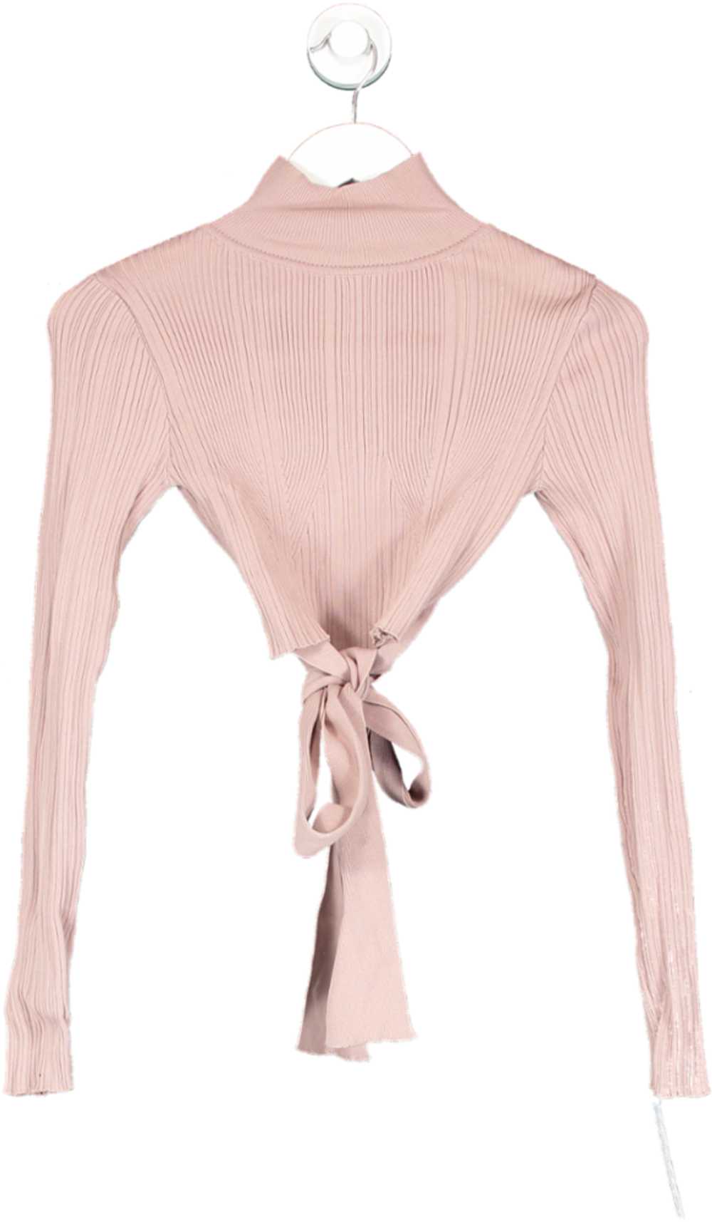 ZARA Nude Long Sleeve Knit Taupe Open Back Crop T… - image 1