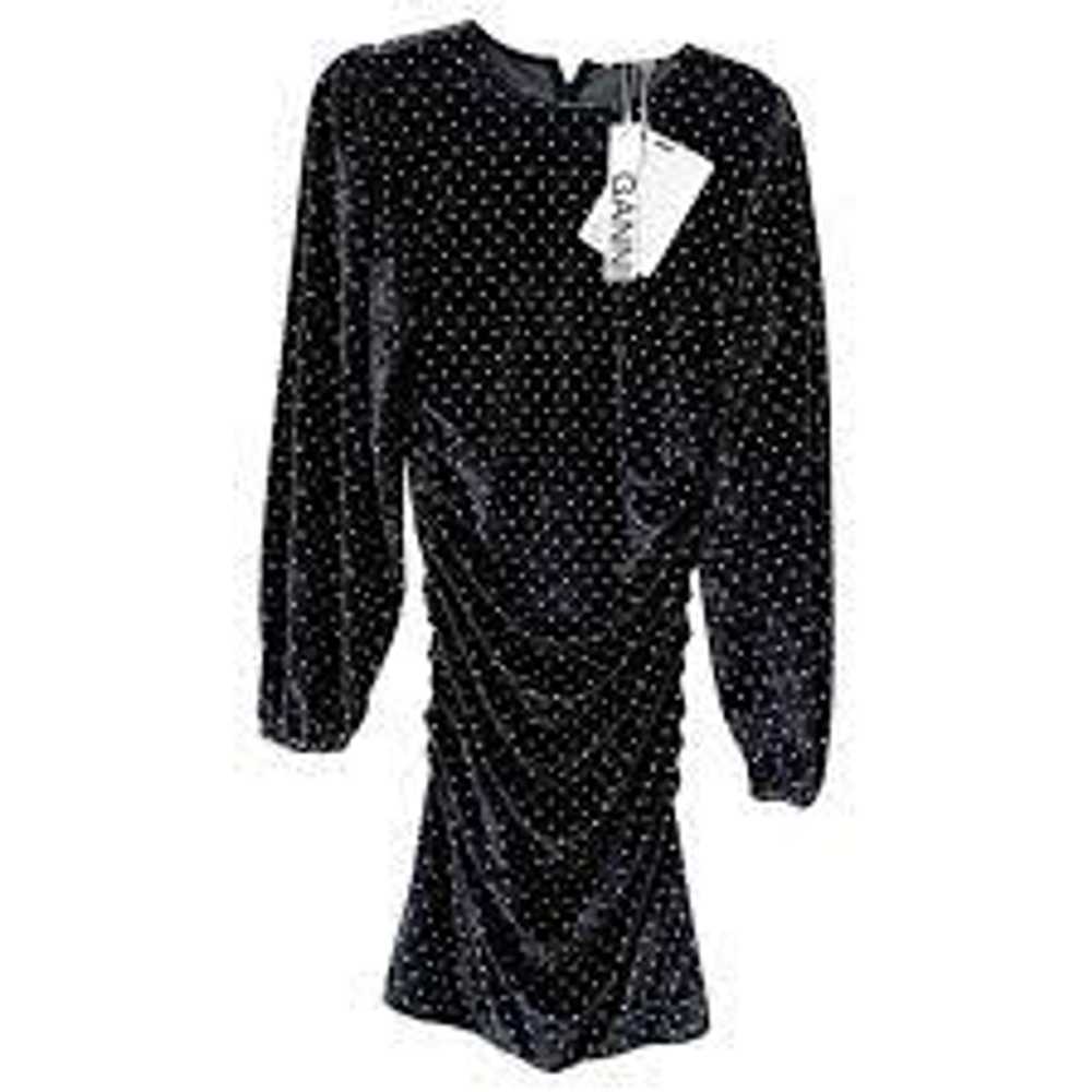 Ganni Black Polka Dot Velvet Dress UK M/L - image 1