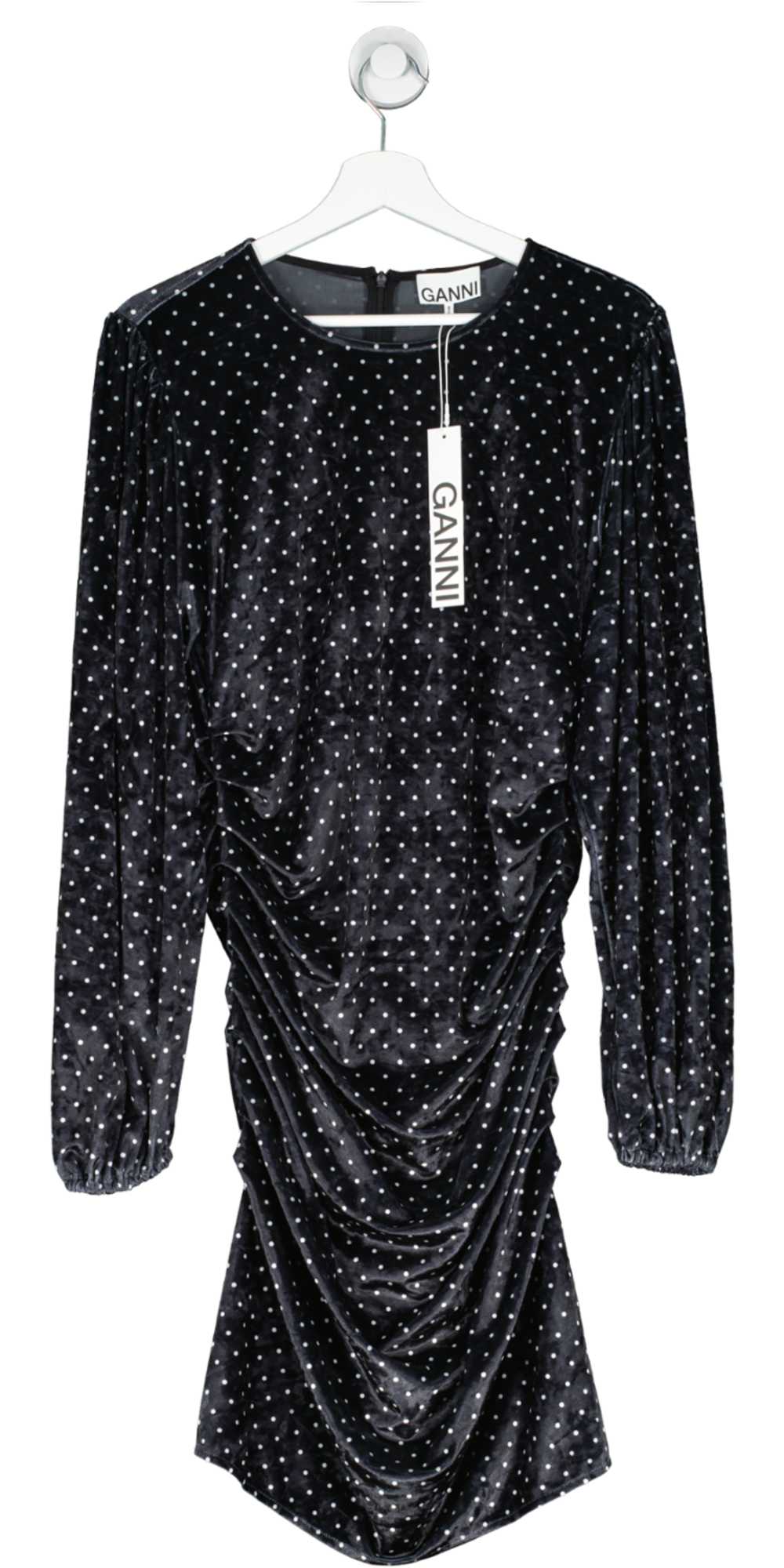 Ganni Black Polka Dot Velvet Dress UK M/L - image 2