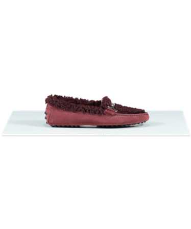Tod's Burgundy Red Double T Slip Gommino Shearling