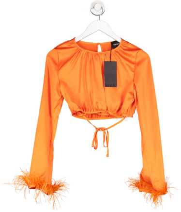 Bershka Orange Cropped Satin Blouse With Feather T