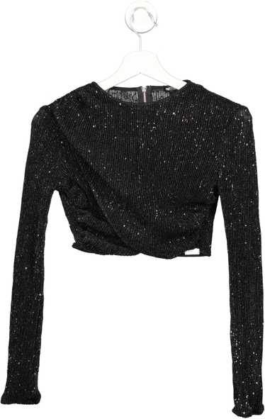 PrettyLittleThing Black Sequin Cross Over Crop To… - image 1