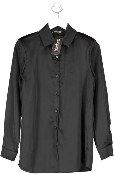 boohoo Black Satin Shoulder Pad Shirt UK 6 - image 1