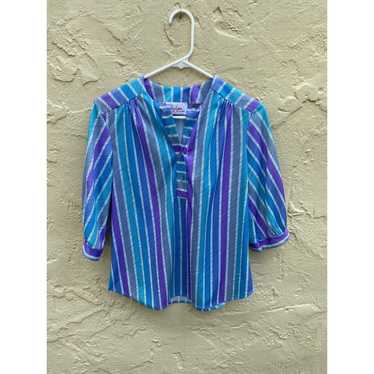 Vintage 80s vertical striped colorful blouse for … - image 1