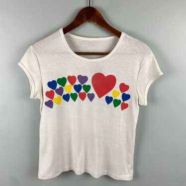 Vintage 80s Novelty Rainbow Heart Graphic babydol… - image 1