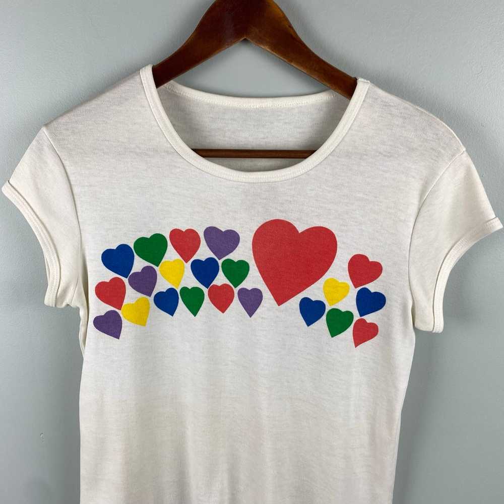 Vintage 80s Novelty Rainbow Heart Graphic babydol… - image 2