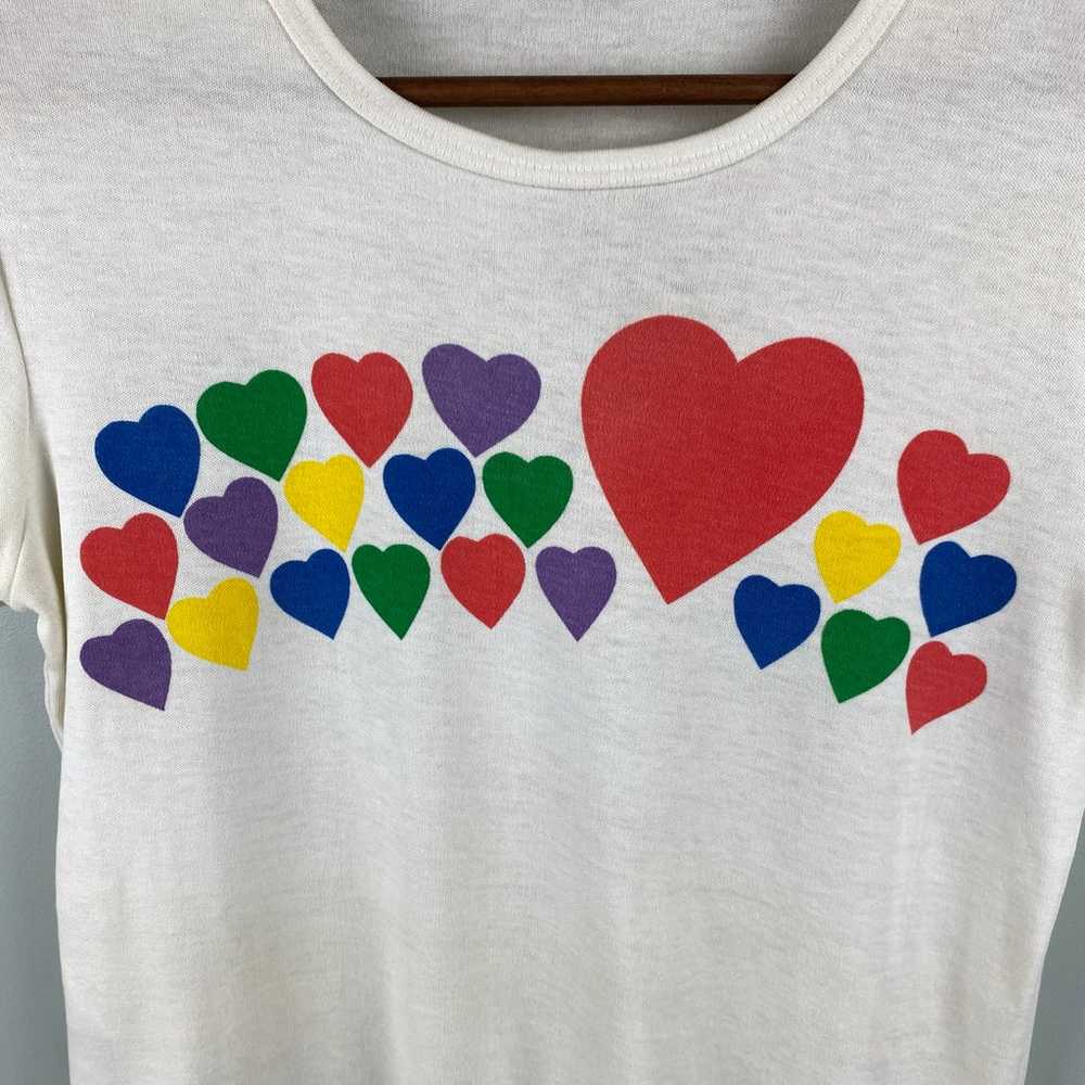 Vintage 80s Novelty Rainbow Heart Graphic babydol… - image 3