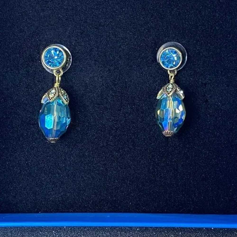 Heidi Daus Retired Crystal Blue Drop Earrings Bez… - image 1