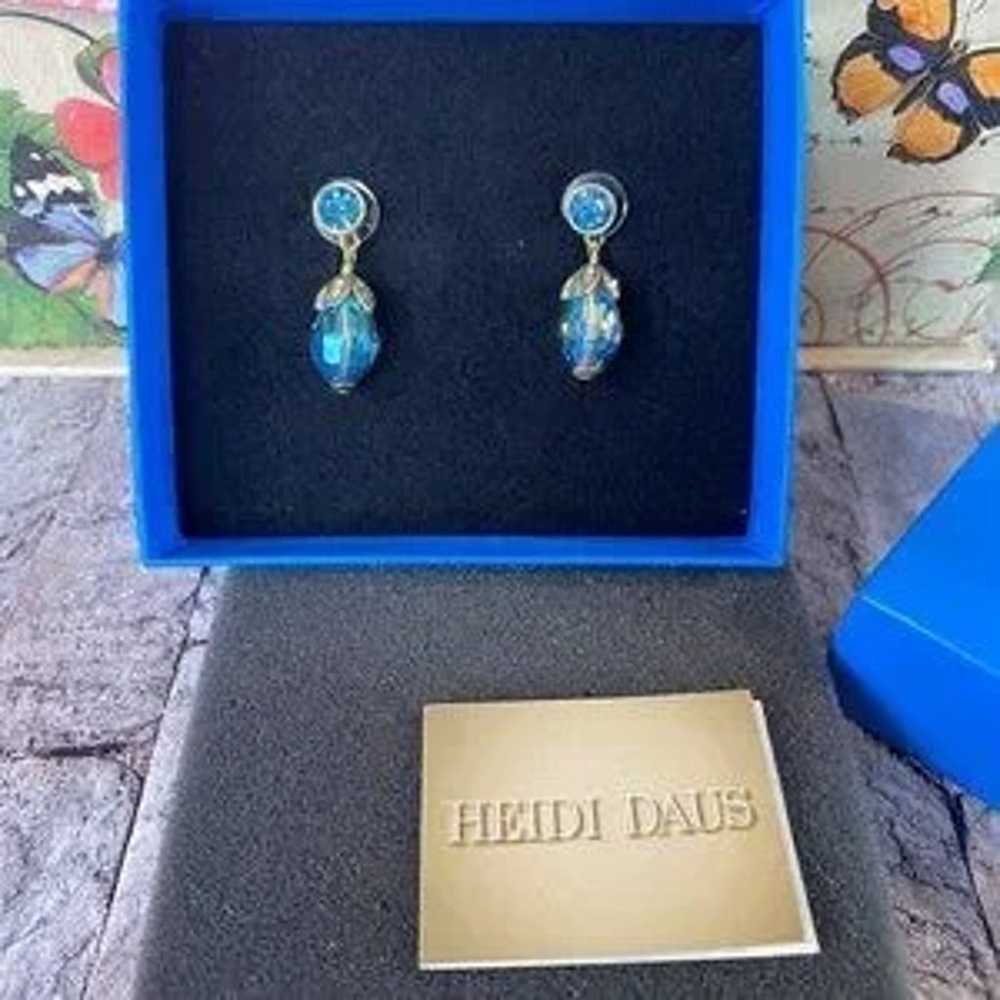 Heidi Daus Retired Crystal Blue Drop Earrings Bez… - image 2