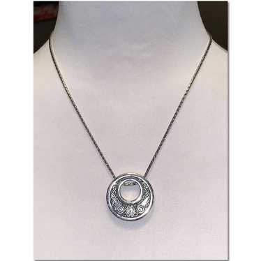 Brighton Silver Scroll Disc Pendant Necklace Pre-… - image 1