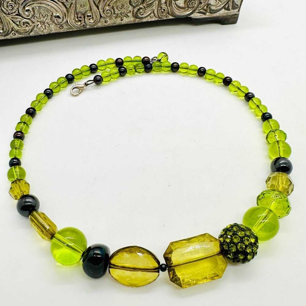 Green Glass Rhinestone Statement Necklace - image 1
