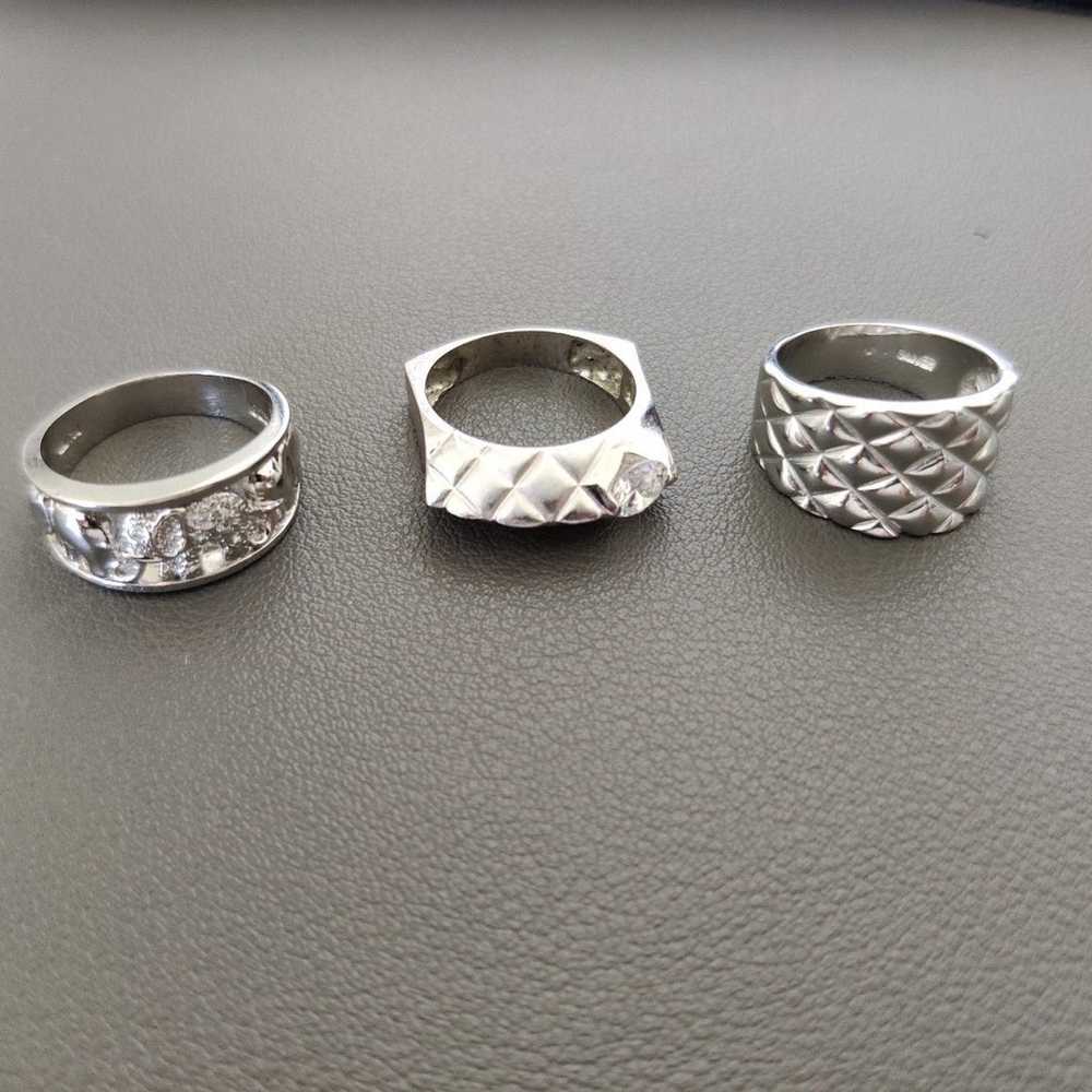 14k White Gold Over 925 Sterling Silver Rings Lot - image 2