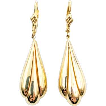 Vintage Puffy Dangle Earrings In Yellow Gold - image 1