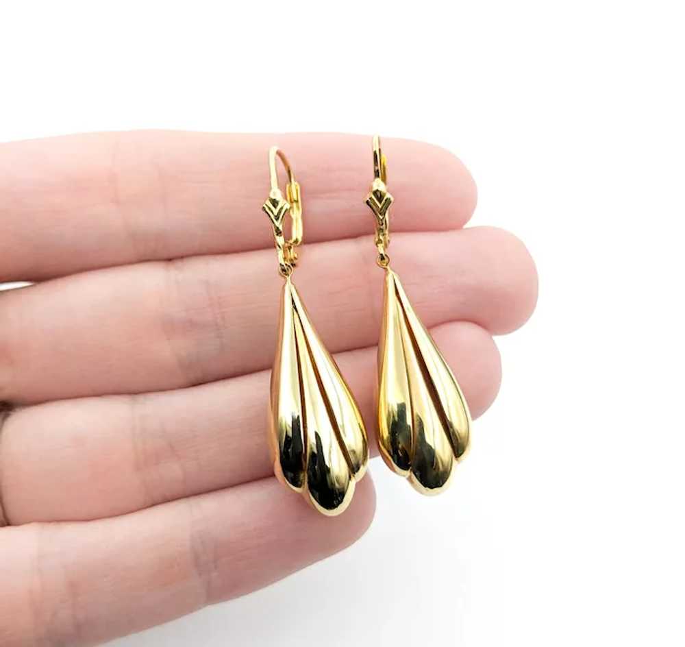 Vintage Puffy Dangle Earrings In Yellow Gold - image 2