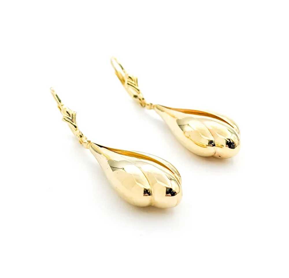 Vintage Puffy Dangle Earrings In Yellow Gold - image 3