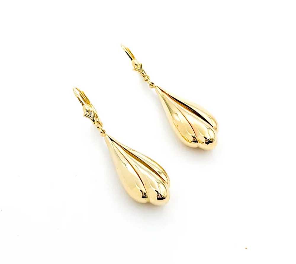 Vintage Puffy Dangle Earrings In Yellow Gold - image 4